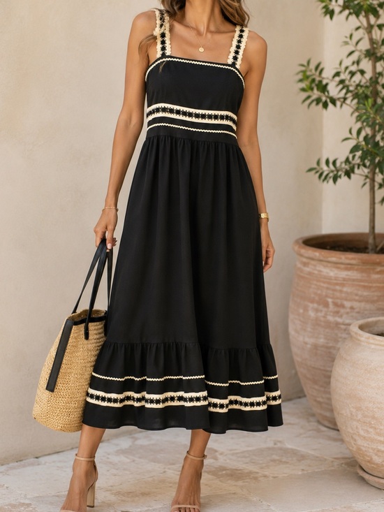 Tahari ASL Dresses & Skirts - Tahari ASL Black Midi Dress Ivory Crochet Trim Sleeveless Flare NWOT Size 14